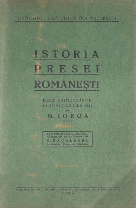Istoria presei romanesti (editia princeps, 1922)